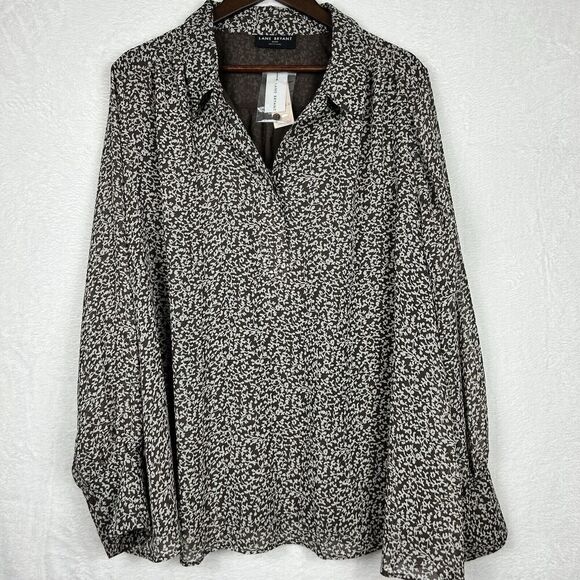 Lane Bryant Blouse NWT No Peek Collection Brown Cream Floral Modest Career 26/28 - Picture 1 of 14
